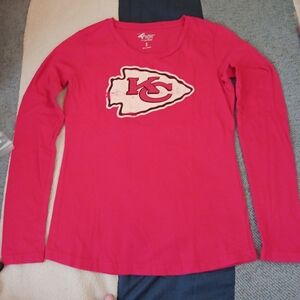 Carl Banks GIII 4HER Scoop Neck Long Sleeve KC Chiefs Tee Size S